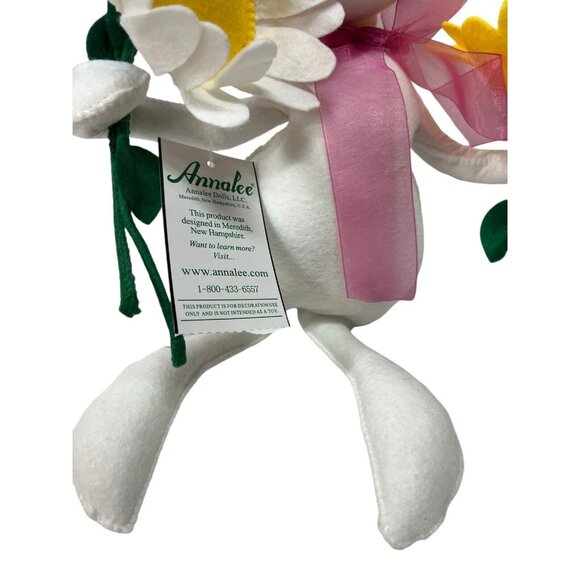 2016 ANNALEE 14" White & Pink Spring Easter Bunny Rabbit Puff Tail w Flowers New - Picture 5 of 10